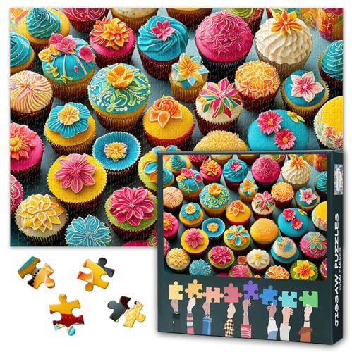 1000 Piece Puzzle for Adults - Cupcake Garden Fantasy Jigsaw Puzzles, Floral & Frosting Fusion Adult Puzzles 1000 Pieces, Whimsical Desserts Art, 27.5x19.7 Inches