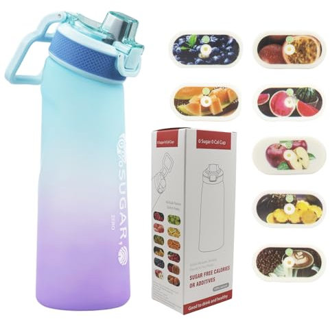 BOPELMALLS Air Water Bottle with 7 Flavour Pods,700ml Drinking Bottles BPA Free Scented 0 Sugar Calorie,Leak Proof Water Bottle with Straw for Gym,School,Office and Travel (Blue Purple)