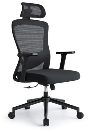 Eucladoceros Bürostuhl mit 120° Wippfunktion, Schreibtischstuhl Ergonomischer Bürostuhl mit Verstellbarer Lendenwirbelstütze, 2D-Kopfstütze und Armlehne, Drehstuhl, Bürostuhle 150kg, Schwarz