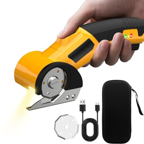 WAIZHIUA Tijeras eléctricas, cortador de cartón con batería, cortador de cartón eléctrico con 2 cuchillas de afilado, tijeras universales con batería para papel, cartón, alfombra, fieltro, plástico