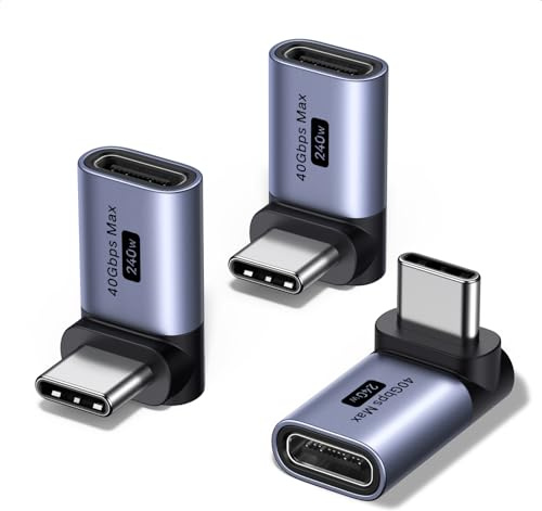 UGREEN 90 Degree Right Angle USB C Adapter 3 Pack for iPhone, MacBook, iPad | 240W 40Gbps USB 4.0 Female Adapter 8K@60Hz OTG Converter Compatible with iPhone17 Pro Max, MacBook, iPad/Mac Mini, Steam Deck