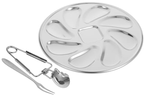 TOBBOMEY Piatto Ostriche in Acciaio Resistente con Pinza e Forchetta Vassoio Moderno per Ristoranti Bar e Uso Domestico per Cottura e Servizio di Frutti di Mare