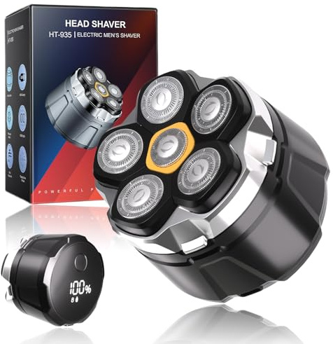 Rasierer für Männer mit Glatze, 6D Elektrorasierer für Männer, trocken/nass, wasserdichter Rasierer für Männer mit Glatze, IPX6, Haarschneider für Männer mit Glatze mit LED-Display, magnetischer Kopf