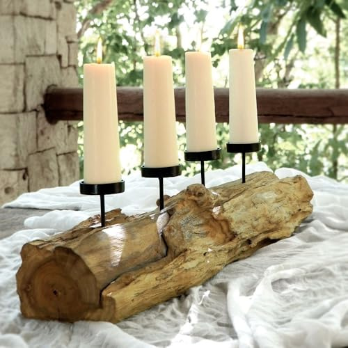 Natürlicher Kerzenhalter Branch 70cm Teakholz Advent Kerzen Tischdeko Kerzenständer