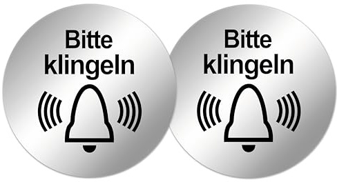 Kinekt3d Leitsysteme Folienschild Schild - D = 50 mm PVC Silber - Robuste Kratzfeste Folie - UV beständig (Set = 2 Stück: Bitte klingeln)