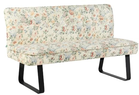 DUBI Möbel Sitzbank Emilia 160 cm mit Federkernpolsterung – Moderne Esszimmerbank im Wildblumen-Design – Gepolsterte Küchenbank Floral – Stabiles Metallgestell Schwarz
