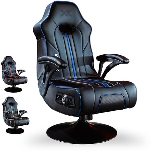 X-Rocker Torque Console Gaming Chair, 2.1 Stereo Audio Gaming Seat - Bluetooth Connectivity, Reactive Vibration, Foldable Base, Wipe-Clean Faux Leather for Teens & Adults - Black & Blue