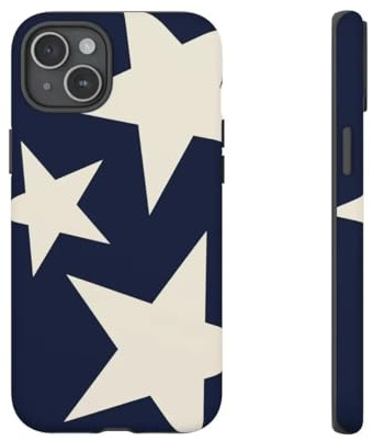 Paekabao Home Tough Phone Case Compatible with iPhone, Navy Blue and Cream Star Pattern Design (iPhone 12,White)