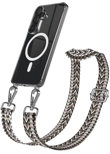 EAZY CASE Handykette - Verstellbares Taschenband kompatibel mit Galaxy S26, Schulterriemen, Handykordel mit Silikon Hülle, Qi Charging kompatibel, Umhängetasche, Grau Schwarz Silber