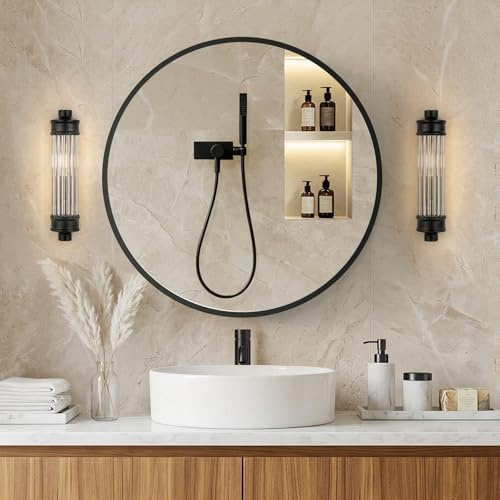 Zurehome Spiegel Rund mit Schwarzer Rahmen 60cm: Runder-Spiegel-Schwarz Wandspiegel für Badezimmer, Schlafzimmer, Flur, Eingang, Gäste WC Deko