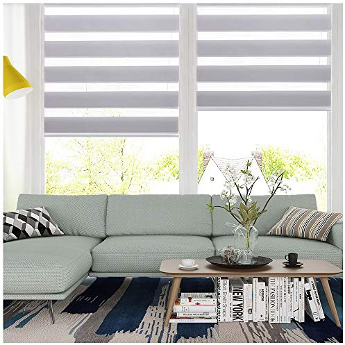 SMONTER Easy Fix Zebra Roller Blind,Day and Night Blinds Curtains with Install Accessories (65CMx150CM, GREY)
