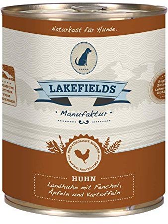 Lakefields Premium Hundefutter Nass | Huhn 61% | 6 x 800g | Getreidefreies Nassfutter für Hunde | Natürliche Zutaten in Lebensmittelqualität | Karotten, Kartoffeln & Apfel | Schonend gegart