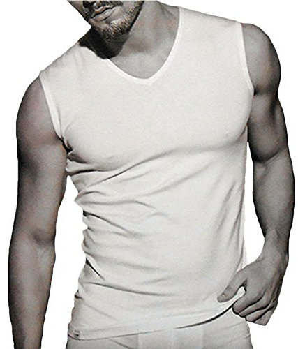 Coveri 3 Smanicato Uomo Spalla Larga Scollo a V Cotone bielastico Enrico Art. ET1003 (Bianco, 5/L)