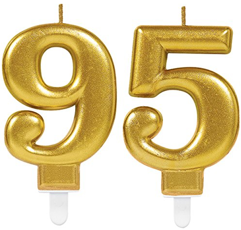 Carpeta 2X Zahlenkerzen * Zahl 95 * in Gold | 11cm x 9cm groß | Deko Goldene Hochzeit Jubiläum Geburtstagskerze Kerze Geburtstag