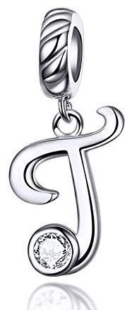 LaMenars Damen Charm-Anhänger Alphabet Buchstabe 925 Sterling Silber passend für, Chamilia und europäische Charm-Armbänder & Halsketten (Buchstabe T)
