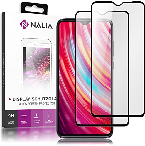 NALIA (2 Unidades Cristal Templado compatible con Xiaomi Redmi Note 8 Pro Vidrio, 9H Blindado Protectora Full-Cover Film Telefono LCD Screen Protector de Pantalla Tempered Glass - Transparente Negro