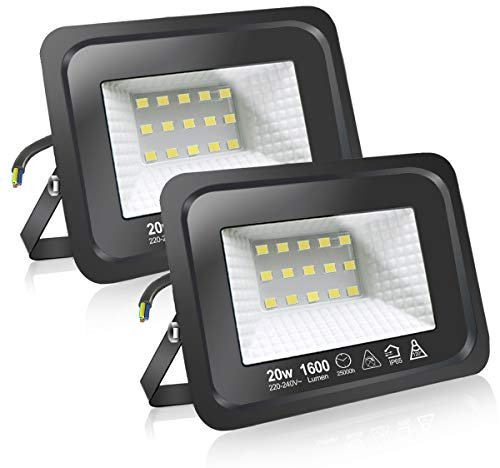 EXTRASTAR 20W LED Strahler, Superhell Led Strahler Außen, IP65 Wasserdicht LED Fluter, 6500K Warmweiß Scheinwerfer Flutlicht,strahler außen 2 Stücke