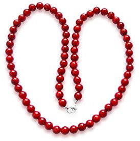 Vifaleno Collier corail naturel rouge rond 6 mm en argent 925, 43 cm lang, Argent sterling Corail Argent Sterling, Corail