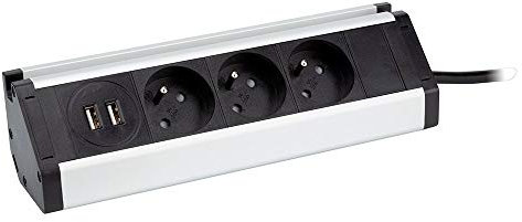 Multiprise d'angle 3 prises + 2 USB et support pour tablette - Blanc/Noir - Zenitech