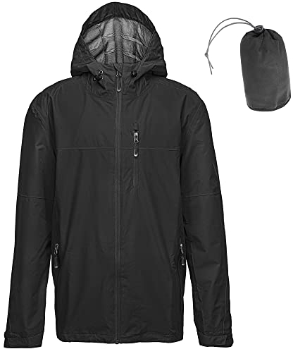 33,000ft Regenjacke Herren Wasserdicht Outdoorjacke Leichte Freizeitjacke Packbare Windjacke Fahrrad Regenmantel mit Kapuze schwarz XL