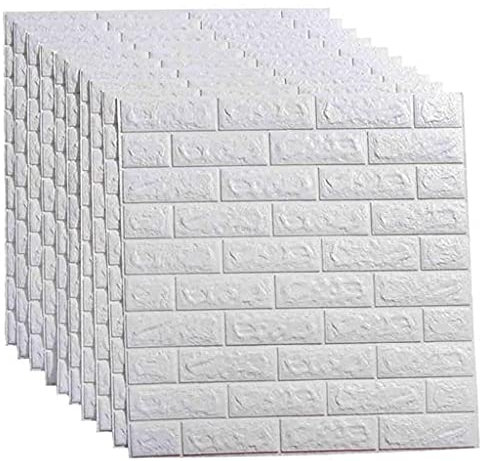 77X70cm Papier Peint en Briques Blanches 3D, Panneaux Muraux 3D Fond D'écran de Mur de Briques Autocollant Auto-Adhésif Panneau Mural Étanche 10 pieces