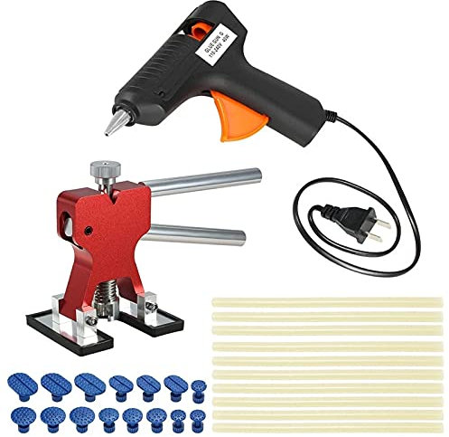 ChengBeautiful General Hot Melt Glue Gun Car Dent Repair Whole Kit Dent Puller+15 Pcs Glue Tabs+Hot Melt Glue Gun W/ 10pcs Glue Sticks Ideal for DIY Crafting (Color : Black, Size : One size)