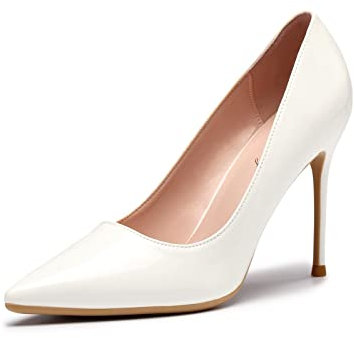 Zhabtuc Damen Pumps Mode Spitze Geschlossene Zehe High Heels Sexy Slip on Party Abschlussball Hochzeit Stiletto Schuhe 10CM Weiß 41 EU(11 US)