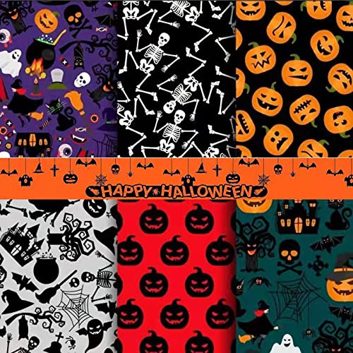 Cotton Fabric Halloween Fat Quarters,50cm x 40cm Halloween Fabric Bundles Patchwork Sewing Quilting Crafts Pumpkin Ghost Spider Printed for Patchwork DIY Sewing Festival Decor (H-6-40 * 50)