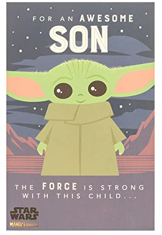UK Greetings Geburtstagskarte für den Sohn, Happy Birthday Geschenke, Ihm, Jungen, Männer, Baby-Yoda/Grogu Design, mit Umschlag, 155 x 235 mm