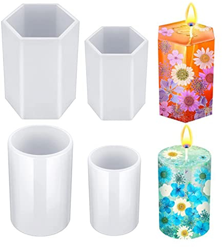 TROYSINC Kerzenform Silikon 4 Pcs Kerzenform Gießform zum Gießen Set,3D zylindrische Kerzenformen,zylindrische,Hexagon,zylindrische Kerzenform, geometrische Moderne Form,DIY Handwerk Werkzeug