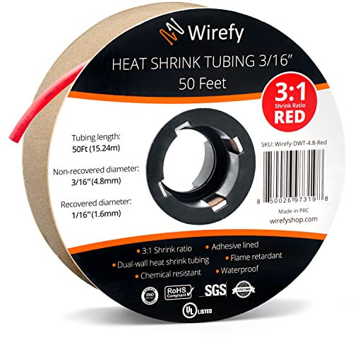 Wirefy Schrumpfschlauch Metrware mit Kleber 15m - 3:1 Schrumpfverhältnis, Doppelwandiger Schrumpfschlauch Wasserdicht - Heat Shrink Tube Set Rot Ø 4,8mm