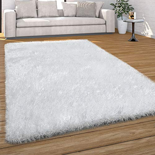 Paco Home Alfombra Salon De Habitacion Pelo Largo Lisa Felpa Moderna, tamaño:120x170 cm, Color:Blanco