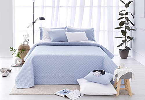 Todocama Copriletto trapuntato sottile con motivo piqué, per primavera, estate, autunno e inverno, 100% microfibra extra morbido, Copriletto multiuso, Letto 105 - 200x260cm, Azzurro