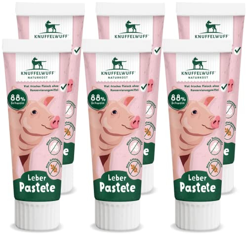 Knuffelwuff Tuben Snack Hunde Leckerlis Leberwurst 6er Pack - mit extra viel frischem Fleisch - ohne Konservierungsmittel, ohne Zusatz von Zucker und Getreide - Ideal auch für Welpen - Made in Germany