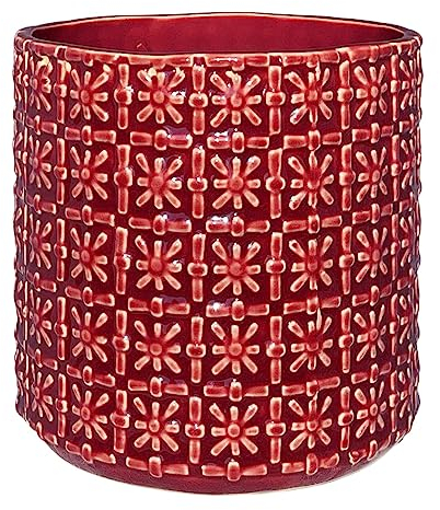 Nordring Retro Übertopf Vintage Pflanztopf für Zimmerplanzen Blumentopf Cross M (12,5 cm ø), rot, Keramik
