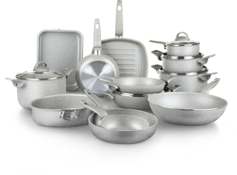 KASANOVA Set pentole per piani cottura tradizionali, set di pentole antiaderente, Batteria di Pentole da 18 pezzi con coperchi, cottura salutare, rapida e uniforme (18 pezzi)