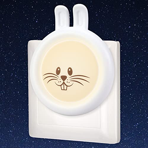 Annmore Luz Nocturna Infantil Enchufe con Sensor Crepuscular, Forma Conejito, Luz LED (Blanco)