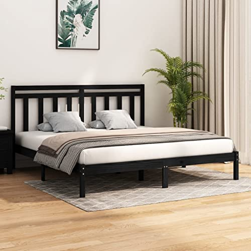 INLIFE Massivholzbett Schwarz 200x200 cm,Schwarz,26.95KG