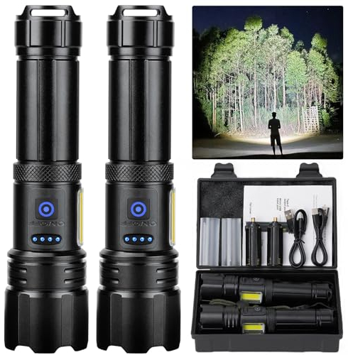 Sigoobal Rechargeable Flashlight, High Lumens Super Bright Flash Light, 7 Modes with COB Work Light, IPX6 Waterproof, Powerful Handheld LED Flashlights for Home Camping Hiking