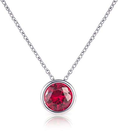 namana Collier Pendentif en Solitaire avec une Pierre Rouge Rubis, Collier Femme Rouge Rubis en Argent Sterling 925, avec une Unique Pierre Rose Fushcia, Collier Rouge Rubis pour Femme