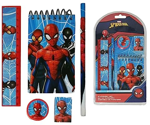 CARTOON Disney Marvel Schreibwaren-Set, 5-teilig, Notizblock, Bleistifte, Zubehör, Geschenkidee (Spiderman)