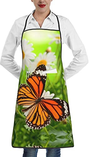 IUBBKI Verstellbares Lätzchen, blaugrüne Lilie, bedruckte Schürze mit Tasche, Kochschürzen für Koch, Restaurant, Grillen