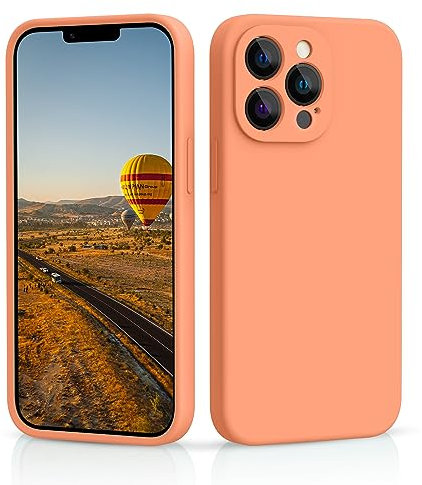 CALOOP Slim-Fit for iPhone 13 Pro Max Case,Sturdy Shockproof Hard Frame Cover with Anti-Scratch Microfiber Lining,Skin Soft Liquid Silicone,Full Protection for Screen and Camera Lens(Kumquat Orange)