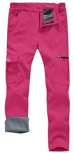 Rdruko Womens Waterproof Walking Fleece Lined Trousers Winter Thermal Outdoor SKi Hiking Camping Softshell Trousers Rose Red L