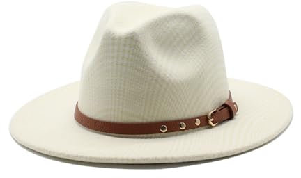 NOAMED Fengyan Mützen Jazz-Zylinder aus Gitterwolle, Herbst- und Winterliebhaber-Hut, Hut mit Flacher Krempe und großer Krempe, Sonnenschutz-Filzhut (Farbe : Milk White, Größe : 6 7/8-7 1/8)