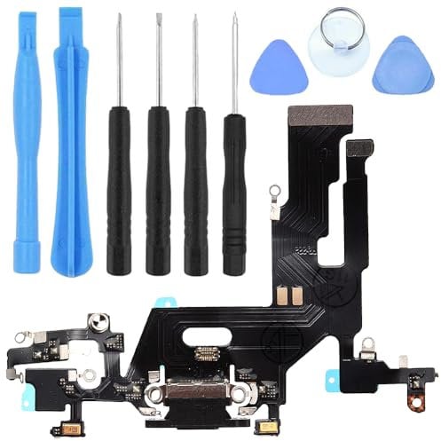 S&L ENTERPRISE Charging Port Dock Connector Compatible with iPhone 11 (6.1 inch) 2019 Replacement Flex Cable – Microphone/Antenna Replacement/Audio Jack Incl. Repair Kit – Black