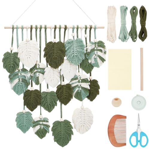 FREEBLOSS Set Macramé Feuille Kit Feuille Macramé Kit de Suspension Murale Macramé Feuille Macramé Feuille Palmier Kits de Macramé pour Débutants Tapisserie de Feuilles de Macramé