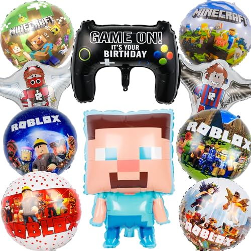 11 Stück Luftballon Set Gamer Geburtstagsdeko Ballon Set Gamer Deko Geburtstag mit Gamecontroller Luftballon und Schwarz Blaue Luftballons für Kindergeburtstage und Game Player Party