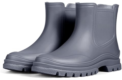 Meik Mangni Stivali di Gomma Donna PVC Stivaletti Impermeabili Antiscivolo Chelsea Boots Comode Giardinaggio Scarpe,Grigio,Taglia: 38 EU