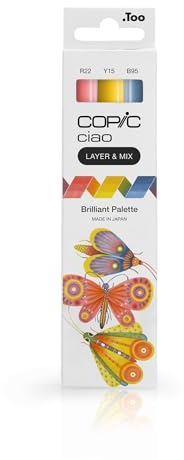 Copic Ciao LAYER & MIX Brilliant Palette, Marker Set mit 3 verschiedenen Farben, Layoutmarker mit jeweils einer mittelbreiten und einer Brush-Spitze